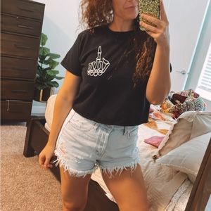 Funny Halloween Skeleton Finger Graphic Crop Top T-shirt